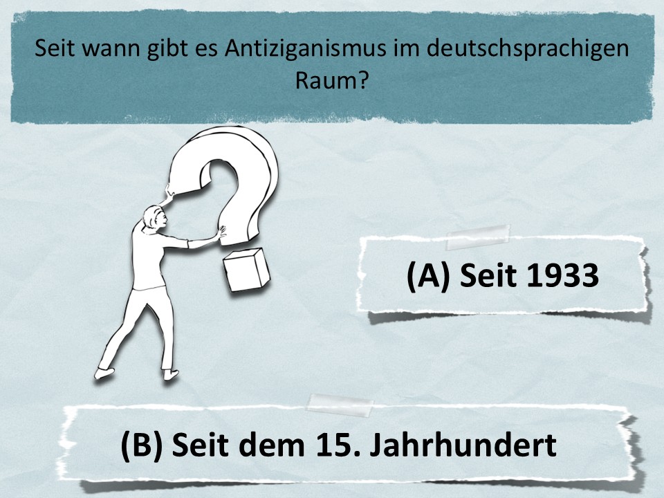 Seit wann gibt es Antiziganismus im deutschsprachigen Raum? (A) Seit 1933 (B) Seit dem 15. Jahrhundert